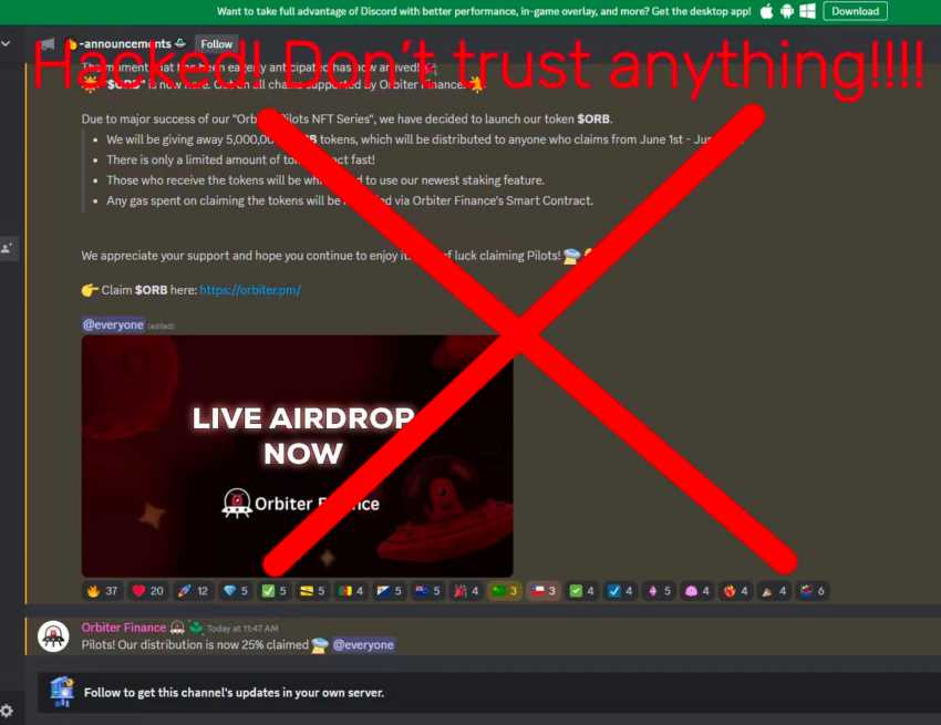 Beware of Scammers Always Rely on Official Sources for Orbiter Finance Discord Server News